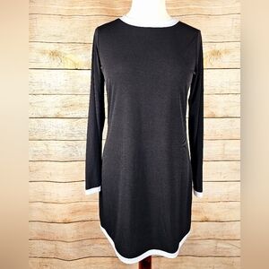Michael Kors Basic Black Long Sleeve Dress White Trim Size Medium